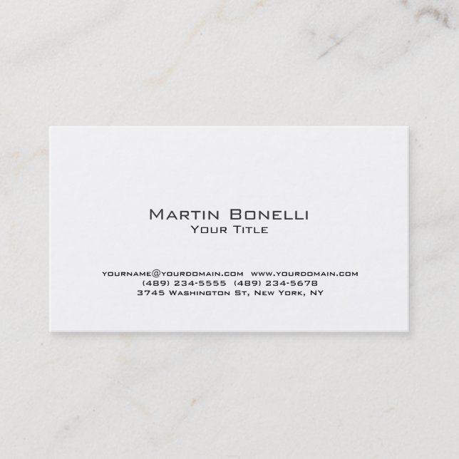 Einzigartige, moderne White Trendy Business Card Visitenkarte (Vorderseite)