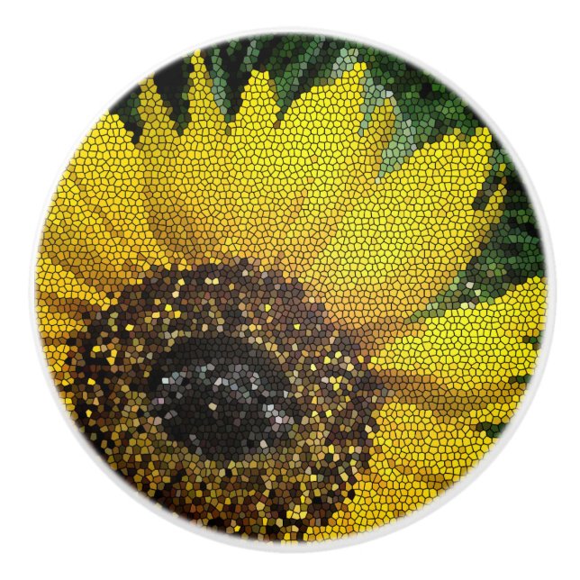 Einzigartige Mosaikfliesen Hellgelbe Sonnenblume Keramikknauf (Vorderseite)