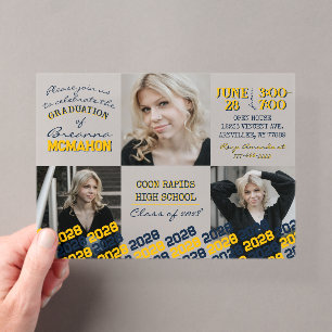 Einzigartige Navy- und Gold-Abschluss-3-Foto-Frost Acryleinladungen