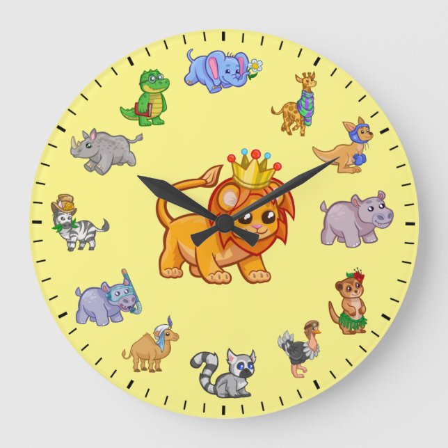Einzigartige niedliche wilde Tiere Thema Große Wanduhr (Vorderseite)