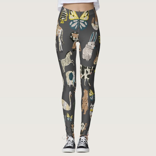 Einzigartige niedlicher Tiere Papier grau Leggings (Vorderseite)