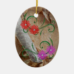 Einzigartige Ojibwe Blumenmuster Weihnachtsdekorat Keramik Ornament