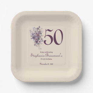 Einzigartige Pflaumen-Creme-Blumen-50. Geburtstags Pappteller