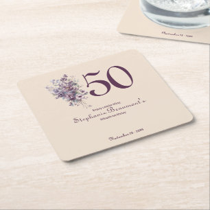 Einzigartige Pflaumen-Creme-Blumen-50. Geburtstags Rechteckiger Pappuntersetzer