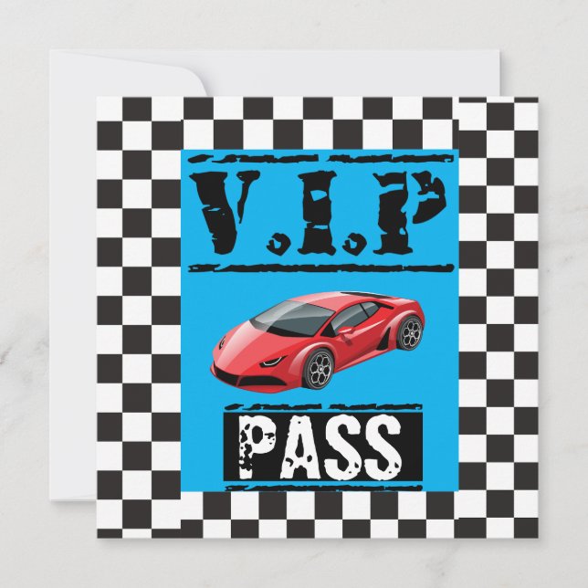 Einzigartige Rennwagen VIP Pass Geburtstagsparty Einladung (Vorderseite)