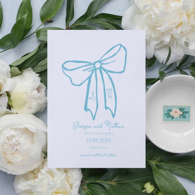 Einzigartige Retro Dusty Blue Save the Date Einlad Einladung (Von Creator hochgeladen)