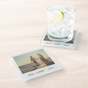 Einzigartige Retro-Instantfoto-Hochzeit Glasuntersetzer