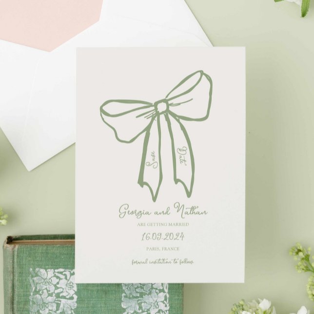 Einzigartige Retro Sage Green Save the Date Einlad Einladung (Von Creator hochgeladen)