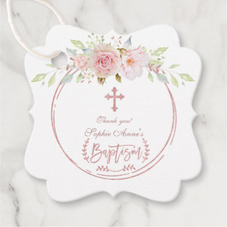 Einzigartige rosa Blume Blüte Rose Gold Cross Tauf Geschenkanhänger