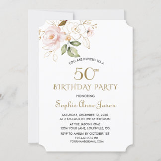 Einzigartige Rosa Blush Gold Blume 50. Geburtstag Einladung