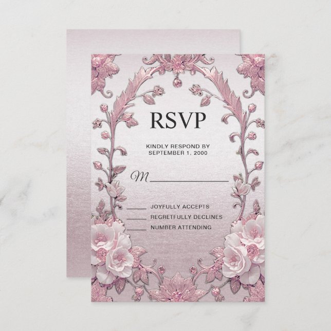 Einzigartige rosa florale RSVP-Karte RSVP Karte (Vorne/Hinten)