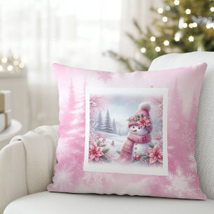 Einzigartige rosa Schneemann-Weihnachtsszene Kinde Kissen