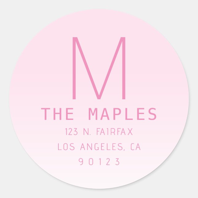 Einzigartige Rücksendeadresse und Monogramm | Pink Runder Aufkleber (Vorderseite)