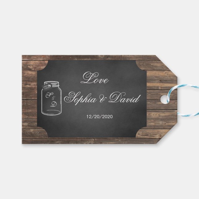 Einzigartige Rustikale Mason Jar Chalkboard Hochze Geschenkanhänger (Vorderseite (Horizontal))