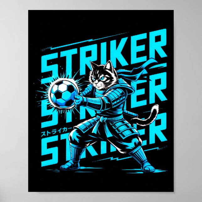 Einzigartige Samurai-Katze für Fußballfans Katzenl Poster (Vorne)