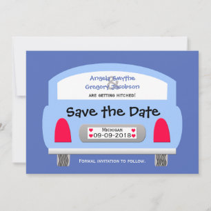 Einzigartige Save the Date Einladung — Blaues Auto