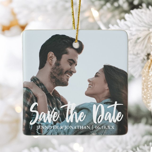 Einzigartige Save the Date Verlobung Foto Weihnach Keramikornament (Von Creator hochgeladen)