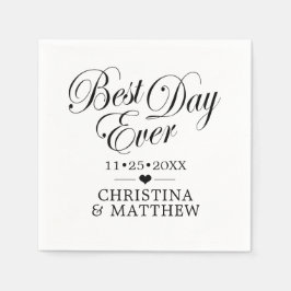 Einzigartige Schwarz & Weiß BEST DAY JE Hochzeit Serviette