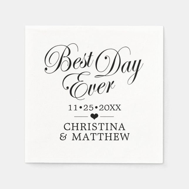 Einzigartige Schwarz & Weiß BEST DAY JE Hochzeit Serviette (Vorderseite)