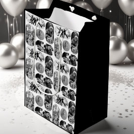 Einzigartige Schwarz-Weiß-Foto-Collage Mittlere Geschenktüte