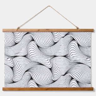 Einzigartige Schwarz-Weiß-Interwoven-Linien Wandteppich Mit Holzrahmen