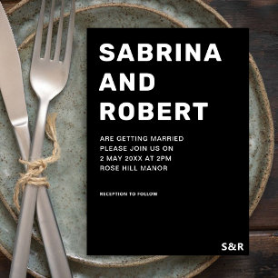 Einzigartige Schwarz-Weiß-Typografie-Hochzeit Einladung