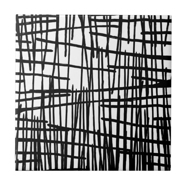 Einzigartige Schwarz-weiße handgemalte Fliese (Vorderseite)