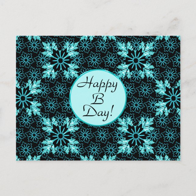 Einzigartige schwarze Blume mit Aquamarinen Aqua-B Postkarte (Vorderseite)
