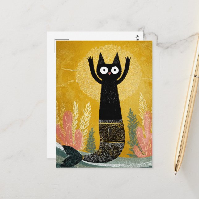 Einzigartige schwarze Kitzymermaid Postkarte (Vorderseite/Rückseite Beispiel)