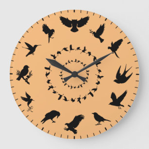 Einzigartige schwarze Silhouetten von Wildvögeln a Große Wanduhr