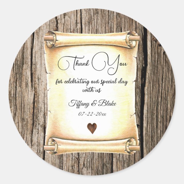 Einzigartige Scroll & Feather Pen Hochzeit Runder Aufkleber (Vorderseite)