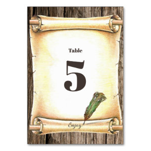 Einzigartige Scroll & Feather Pen Hochzeit Tischnummer