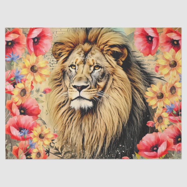 Einzigartige Sonnenblumen Rote Poppies Löwe Kopf Seidenpapier (Vorderseite)