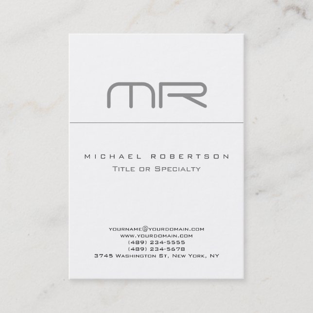 Einzigartige Special Monogram White Clean Business Visitenkarte (Vorderseite)