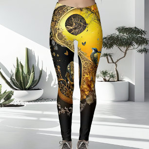 Einzigartige Spirituelle Gelbe und Schwarze Ladys Leggings