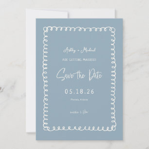 Einzigartige staubblaue französische lustige Hochz Save The Date