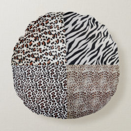 Einzigartige Stylish Mixed Leopard Zebra Animal Pr Rundes Kissen