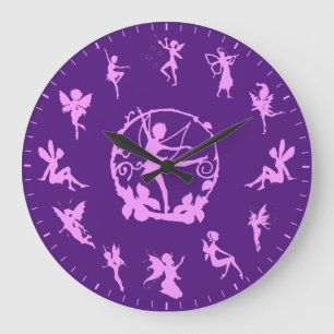 Einzigartige süße Feen-Pink-Silhouetten-Themen Große Wanduhr