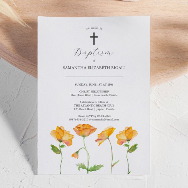 Einzigartige Taufe Einladungen Orangefarbene Blume (Baptism invitations watercolor orange flowers art by Victoria Grigaliunas Do Tell A Belle)