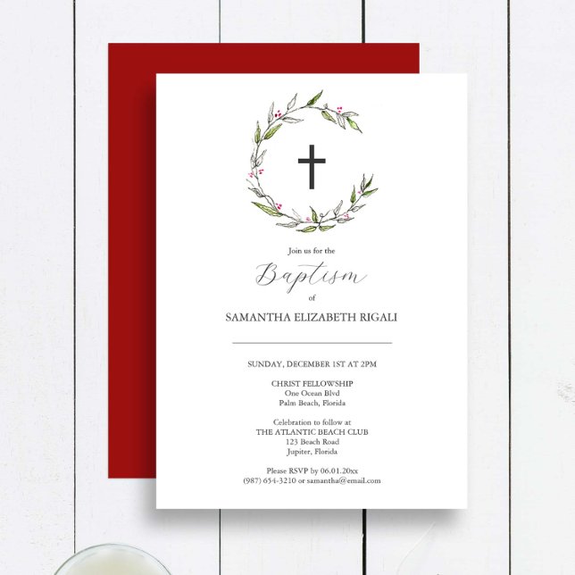 Einzigartige Taufe Einladungen Weihnachtsgrün (Baptism invitations feature unique watercolor and line art by Victoria Grigaliunas Do Tell A Belle)