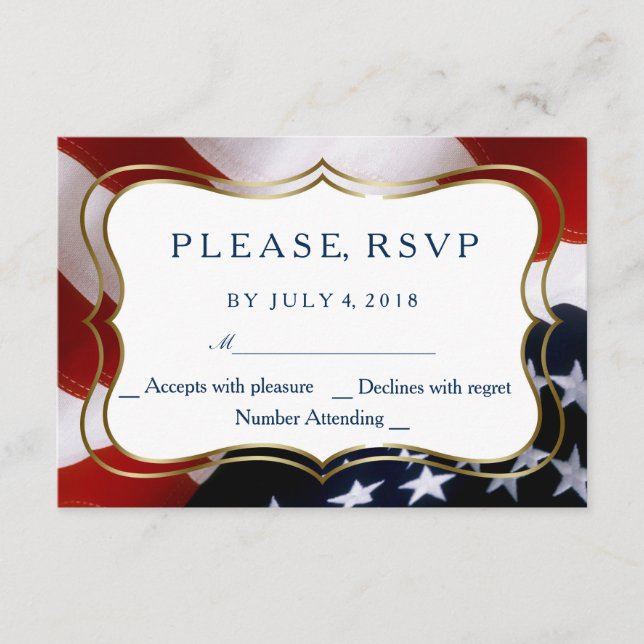 Einzigartige, trendige US-Flagge mit Hochzeitsszen RSVP Karte (Vorderseite)