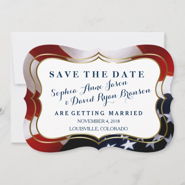 Einzigartige, trendige US-Flagge "Wedding Save the Date (Vorderseite)