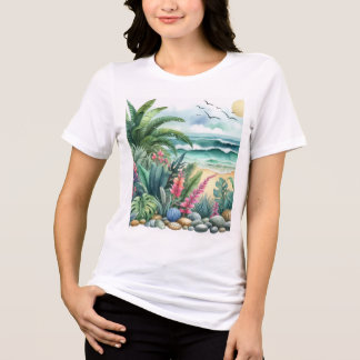 Einzigartige tropische Pflanze, Strand, Stein Tri-Blend Shirt