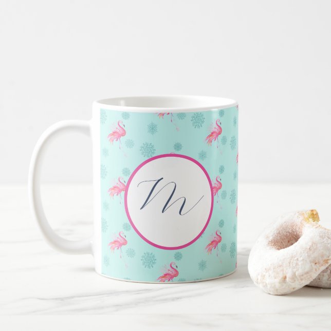 Einzigartige Tropische Weihnachtsfeiertage Monogra Kaffeetasse (Mit Donut)