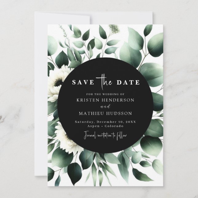 Einzigartige Typografie Eukalyptus Digital Wedding Save The Date (Vorderseite)