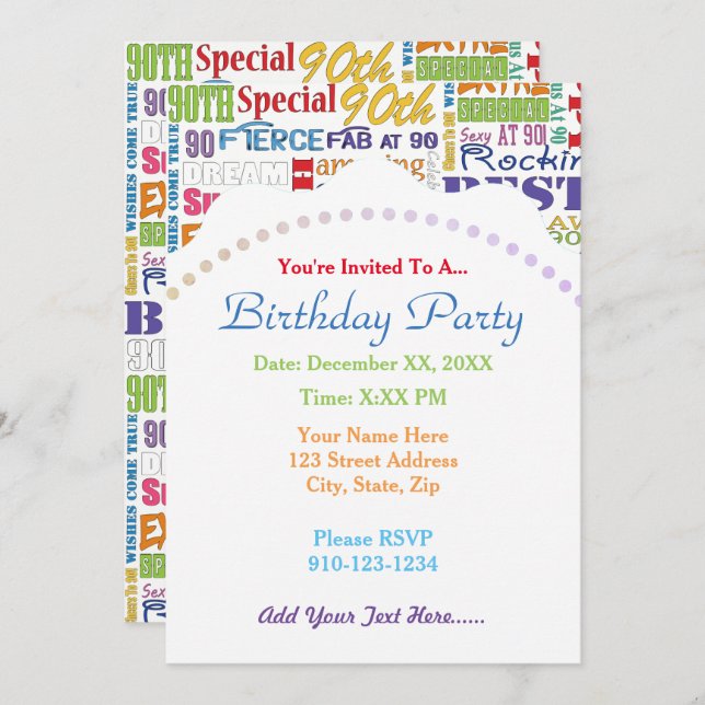 Einzigartige und besondere 90. Geburtstagsgeschenk Einladung (Vorne/Hinten)