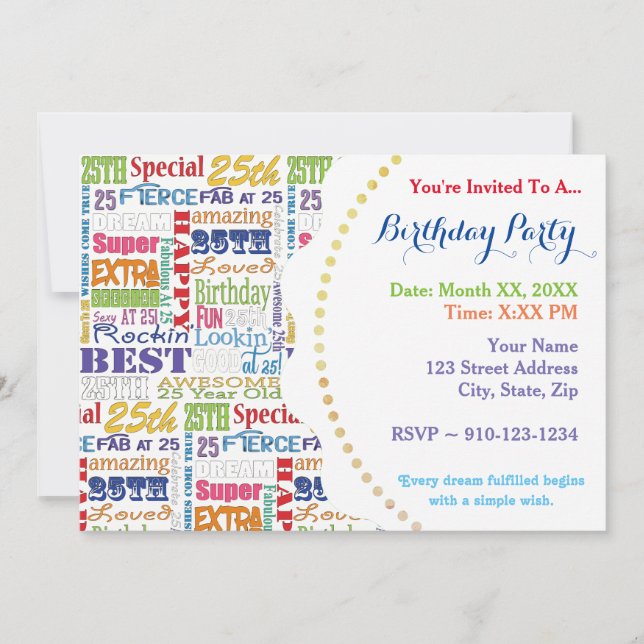 Einzigartige und besondere Geschenke zum 25. Gebur Einladung (Vorderseite)
