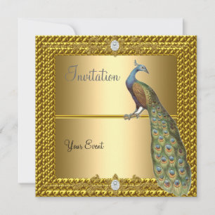 Einzigartige und elegante Gold- und Pfauen-Einladu Einladung