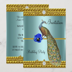 Einzigartige und elegante goldene und Pfauen-Einla Einladung
