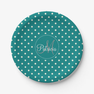 Einzigartige und klassische Monogramm-Aquamarine u Pappteller